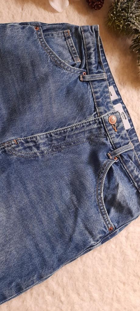 Bershka modré džíny mom fit, bershka,38