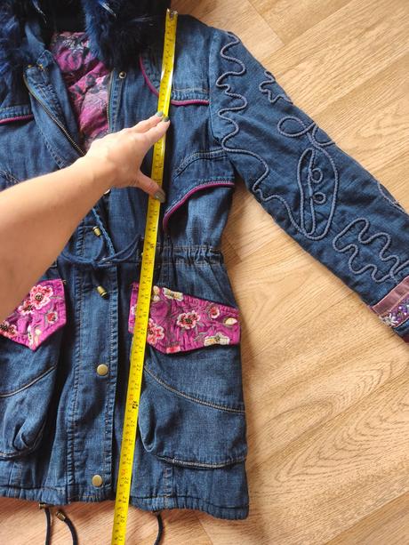 Džínová bunda parka kabát desigual xs/s, desigual,xs