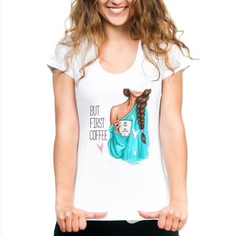 Tričko krátký rukáv-čas na první kávu, s