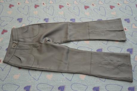 Elastické khaki kalhoty s výšivkou, 116