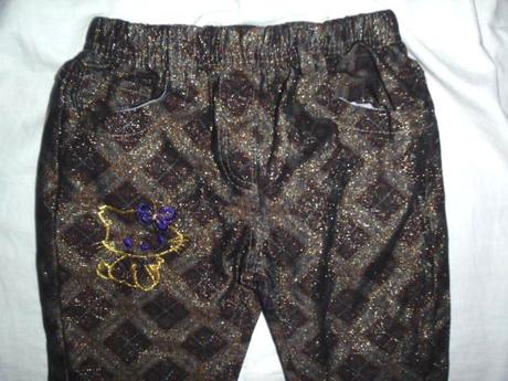 Luxusní zlaté káro kalhoty s kočičkou, 98