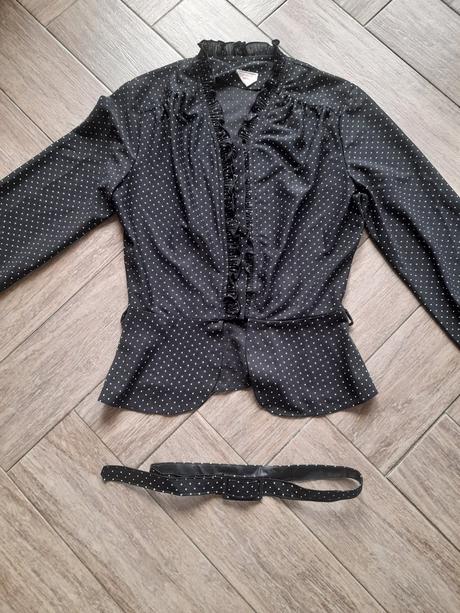 Lehká černá peplum halenka s bílým puntíkem vel. s, s