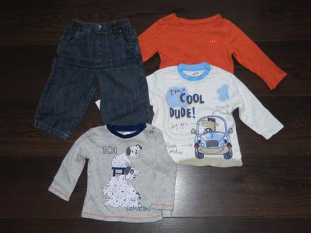 Trička s dl.rukávem+džíny, 4ks, vel.9-12m, h&m,80