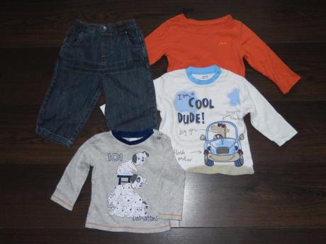 Trička s dl.rukávem+džíny, 4ks, vel.9-12m, h&m,80