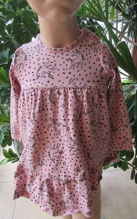 Dívčí šaty s dlouhým rukávem, jednorožcem, 86