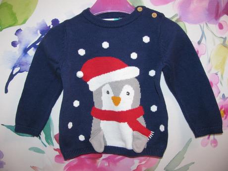 Krásný modrý svetřík s tučňákem, john lewis,74