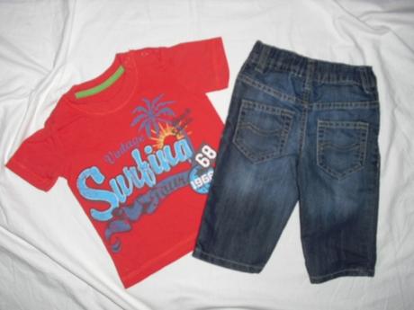 Komplet červeného trička a super riflíků, rebel,74