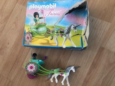 Motýlková víla v kočáru zapřaženém do jednorožce., 