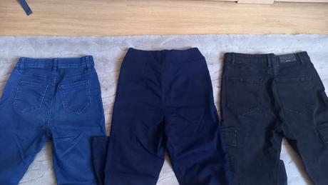 3x kalhoty (džíny, džín. jegginy), f&f,36