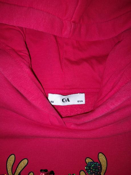 Dívčí mikina c&a 158 červená s vánočním motivem, c&a,158