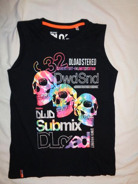 Luxusní černé tílko s reflexními lebkami 146/152, c&a,146 / 152