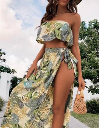 Shein tropický plážový set top s maxi sukní, l
