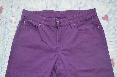 152 kalhoty slabší džíny fialové, regulace v pase, 152