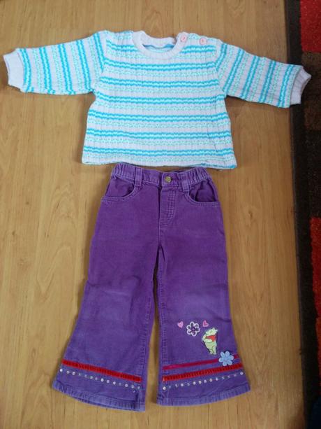 Manžestráky, kalhoty medvídek pú, svetr 1,5 roku, marks & spencer,86