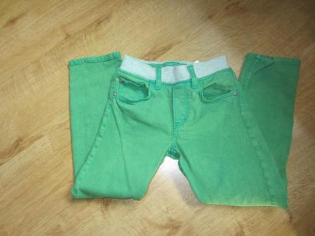 Zelenkavé džíny, rifle, slim s pružným pasem, h&m,116