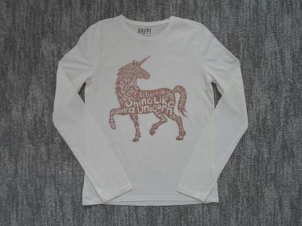 Bílé tričko triko dlouhý rukáv s jednorožcem, f&f,170