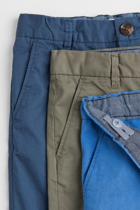 3-pack klučičí kraťasy h&m tmavé + khaki + modré, h&m,122