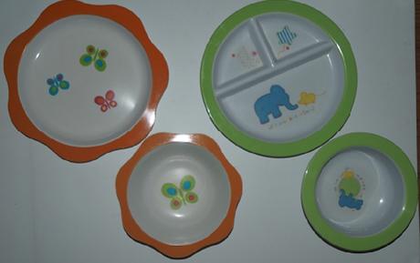 Set talířku a misky tescoma a tchibo + příbory,