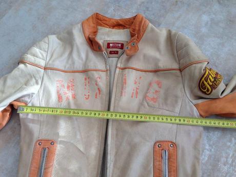 Kožená bunda mustang vel.s, 36 béžová oranž unisex, s