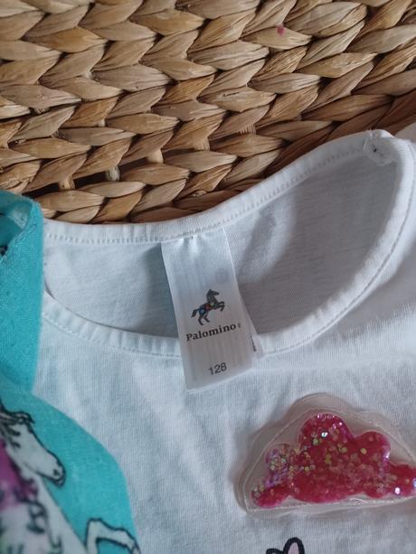 Bílé tričko s jednorožcem + kruhový šátek s jednor, topolino,128