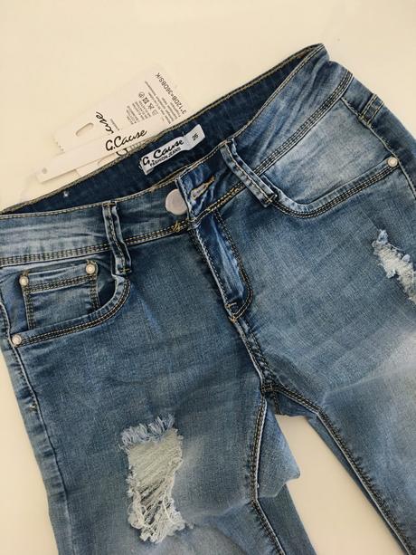 Trhané rifle s páskem, vel. xs a xl, xl / xs