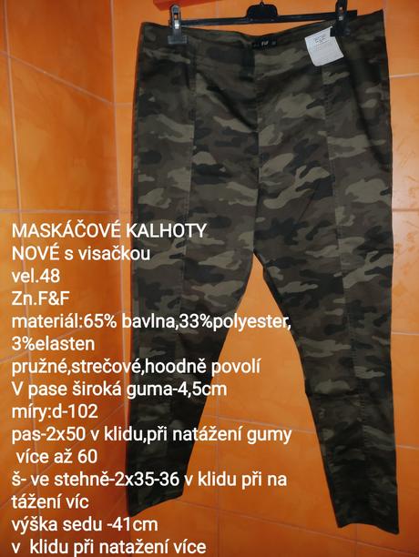 Maskáčové dámské kalhoty - vel 48, f&f,48