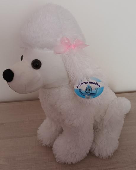 Plyšový sedící pes bílý mikro trading, 