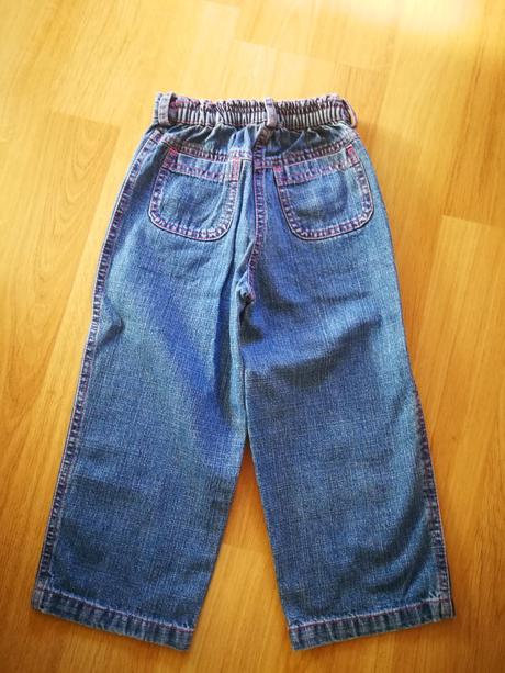 Džínové  kalhoty 3/4 s výšivkami, vel. 122, 122