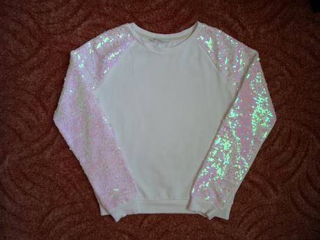 Bílá mikina mikinka s flitry, h&m,158