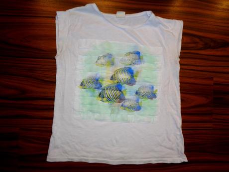 Krásné bílé tričko s rybkami ve vodě, zara,164