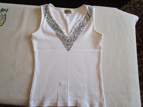Velmi pěkný bílý bavl. top na ramínka, vel. 36, bonprix,36