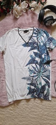 Smog bílé bavlněné tričko s tropickým motivem, xs