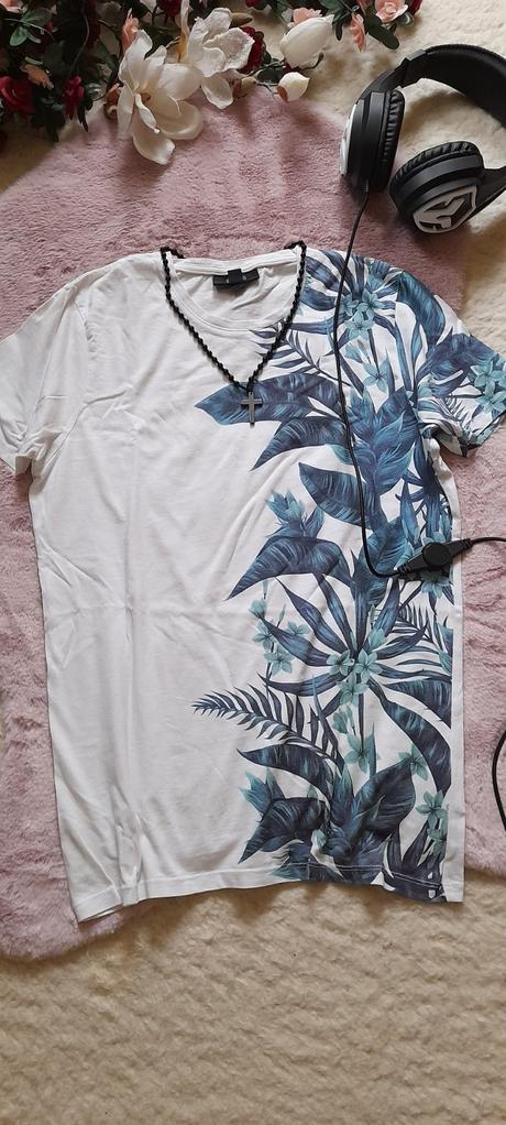 Smog bílé bavlněné tričko s tropickým motivem, xs