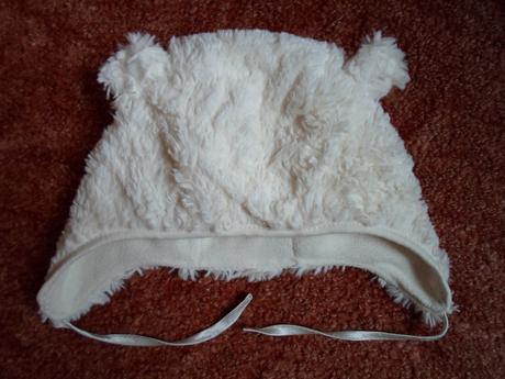 Bílá chlupatá čepice čepička s ušima medvídek, h&m,80