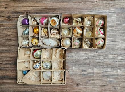 Retro vánoční ozdoby skleněné 29 ks, 