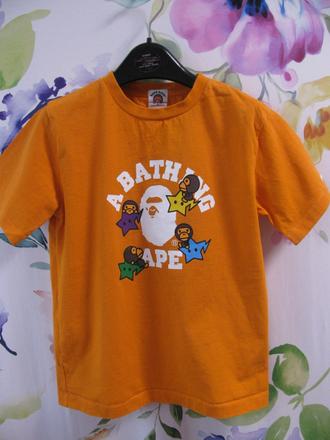 Bavlněné oranžové tričko s potiskem bape kids, 134