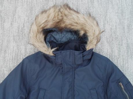 Modrá bunda bundička s kožíškem, h&m,152