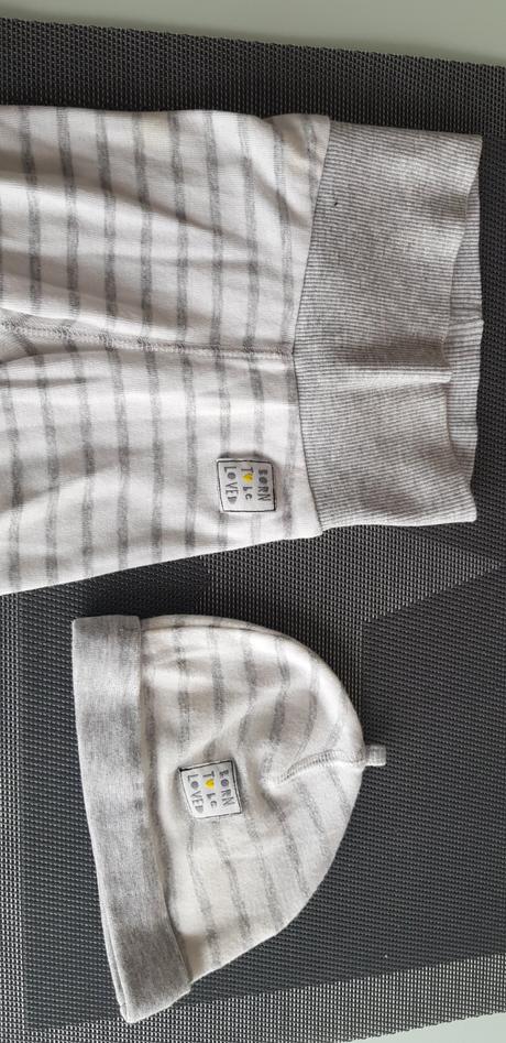 Dětský set dupačky + čepice šedo-bílý hm 2-4 měs, h&m,62