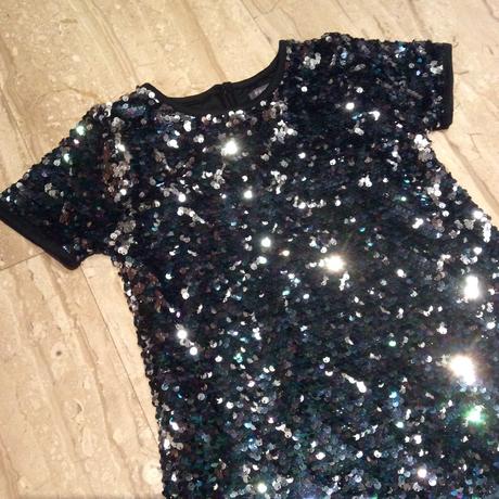 Modro-stříbrné šaty s překlápěcími flitry, primark,140