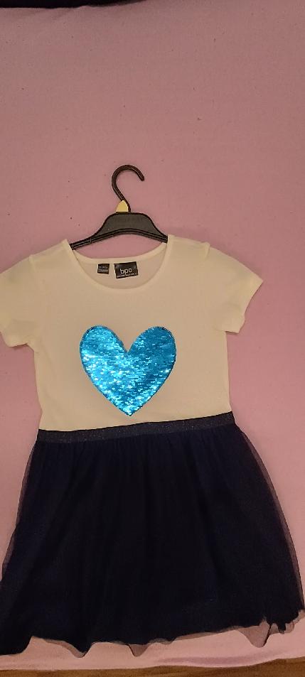 Šaty s flitry (modré nebo růžové srdíčko), bonprix,128