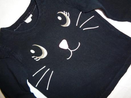 Nádherné černé volánkové tričko - kočička, h&m,74