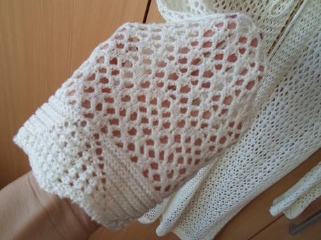 Bílý krajkový háčkovaný pletený svetr kardigan, s