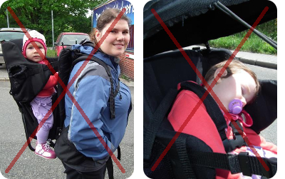 Dítě v nosiči, který není dostatečně široký v oblasti rozkroku a neposkytuje dostatečnou podporu páteru spícího dítěte Dítě v nosiči, který není dostatečně široký v oblasti rozkroku a neposkytuje dostatečnou podporu páteru spícího dítěte