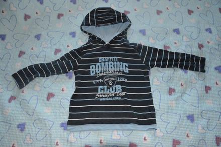 Bavlněné triko s kapuckou, prouhaté s potiskem, 98