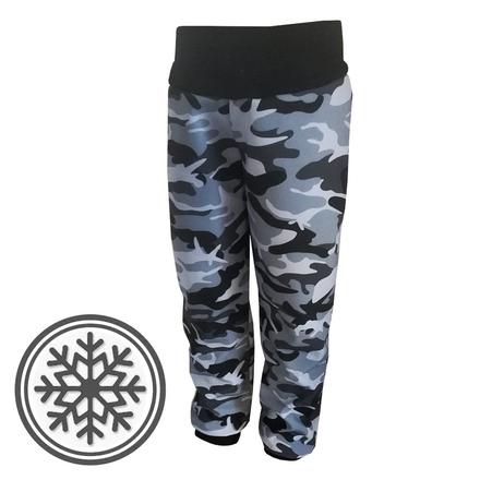 Zimní softshellové kalhoty do sněhu, maskáč/černá, 86 - 152