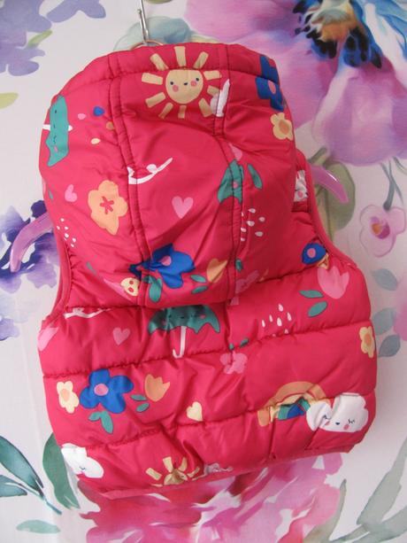 Růžová prošívaná zateplená vesta s kapucí, f&f,68