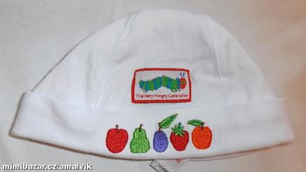 I55. roztomilá bavln.čepička s výšivkou 3-6 měs., tu,68