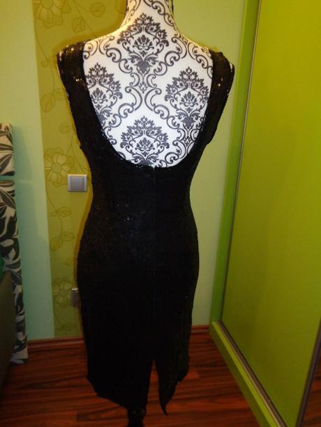 Luxusní černé společenské flitrové šaty, 36