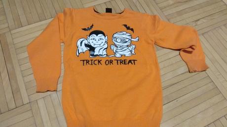 Pěkný podzimní svetr halloweenský motiv v.122cm, kiki&koko,122
