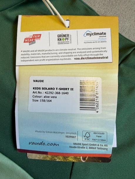 Zel tričko s uv ochranou vaude kids solaro 158/164, 158 / 164